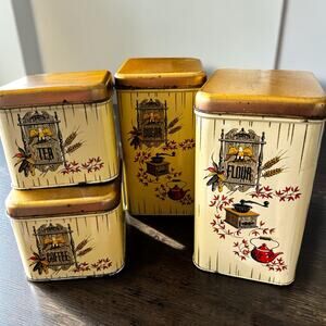 Vintage Cheinco 1776 Metal Canister Set Americana Kitchen Tins